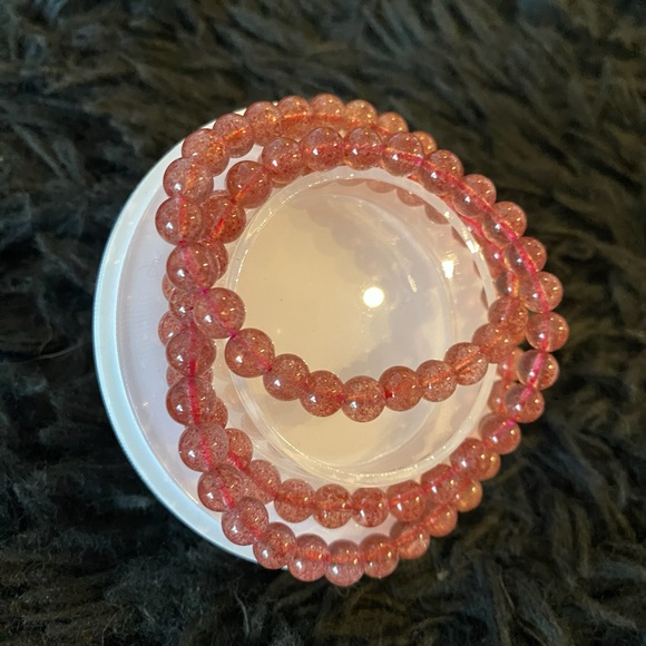 Natural Strawberry Crystal Beads Three Layered 6mm+ - Picture 5 of 7